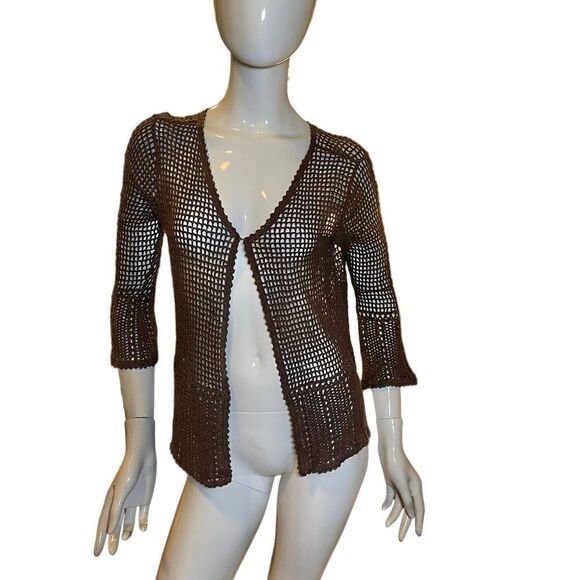 Vintage 1990s Bohemian Crochet Three Quarter Sleeve Cardigan Medium - Picture 13 of 17